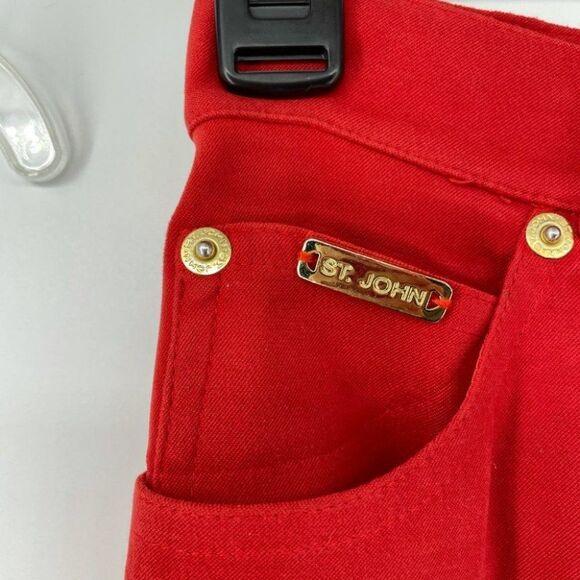 St. John Collection Red Pants High Waist Gold Details Career Quiet Luxury Size 4 - Picture 2 of 9